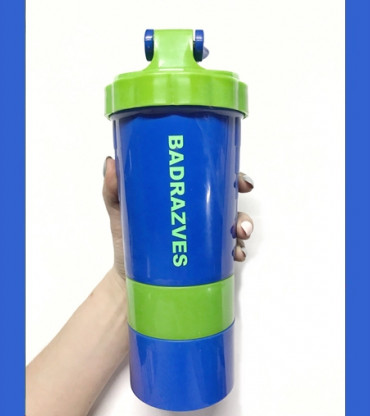 Синий Шейкер 500ml BADRAZVES (два отсека)